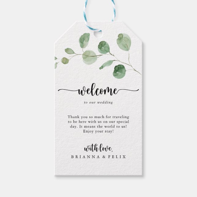 Étiquettes-cadeau Bienvenue au Mariage Eucalyptus de luxe vert (Devant)