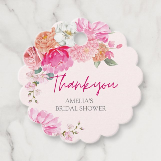 Étiquettes Cadeau Bienvenue au mariage floral aquarelle rose tendre (Devant)
