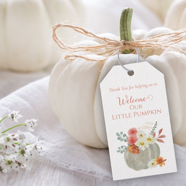 Étiquettes-cadeau Bienvenue Baby shower d'aquarelle Little Citrouill (Créateur téléchargé)