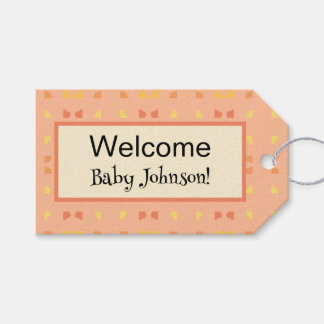Étiquettes-cadeau Bienvenue Baby Shower Motif Géométrique Jaune Pêch