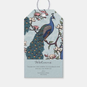 Étiquettes-cadeau Bienvenue Élégant Bleu Poussiéreux Floral Paon