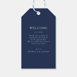 Étiquettes-cadeau Bienvenue Mariage en argent bleu marine classique