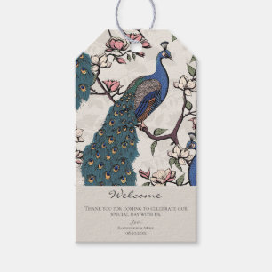Étiquettes-cadeau Bienvenue Paon Floral Ivoire Élégant