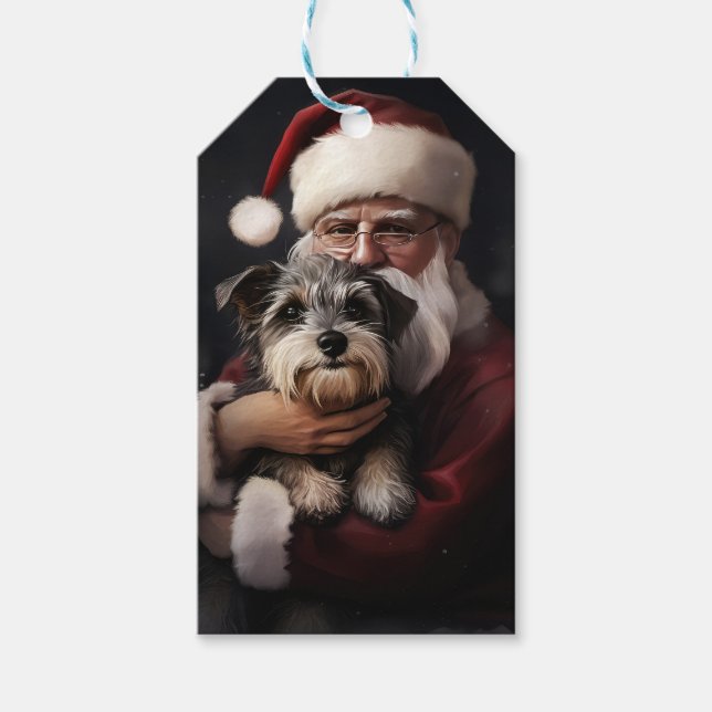 Étiquettes-cadeau Biewer Terrier Avec Noël Festif Du Père Noël (Devant)