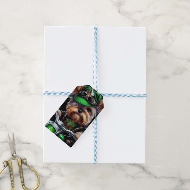 Étiquettes-cadeau Biewer Terrier Chien Conduite Vélo St. Patrick's D (Avec de laficelle)