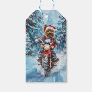 Étiquettes-cadeau Biewer Terrier Chien équitation Moto Noël