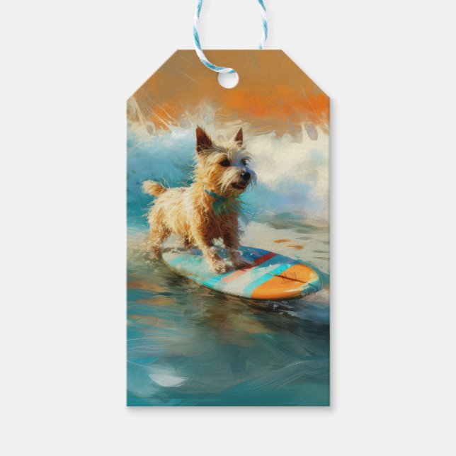 Étiquettes-cadeau Biewer Terrier Plage Surf Peinture (Devant)