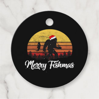 Étiquettes Cadeau Bigfoot Christmas Santa Hat Merry Fishmas Vintage