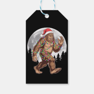 Étiquettes-cadeau Bigfoot Père Noël Christmas Tree Lights Xmas Sasqu