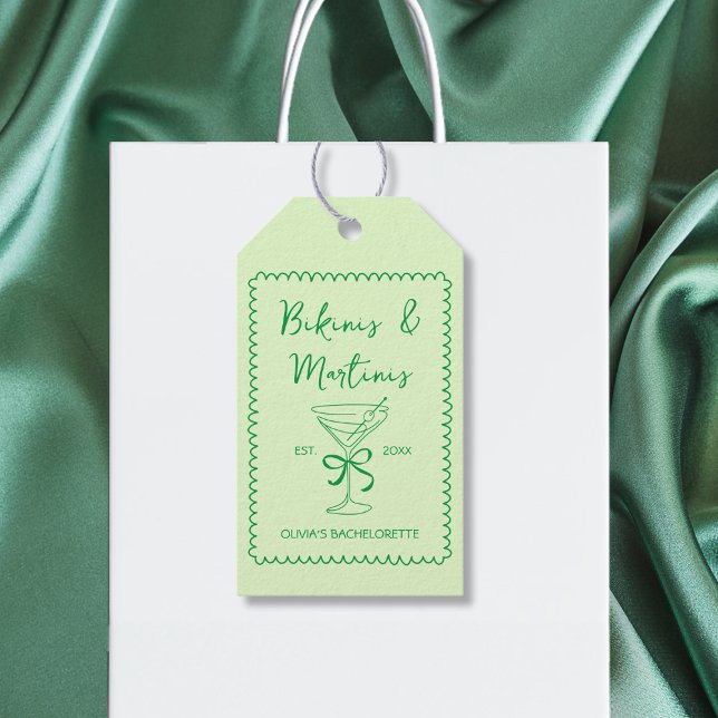 Étiquettes-cadeau Bikinis Dessinés à la Main & Martinis pour l'Enter (Hand Drawn Bikinis & Martinis Bow Bachelorette Gift Tags)