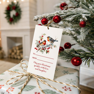 Étiquettes-cadeau Birds on Berry Branch Christmas |