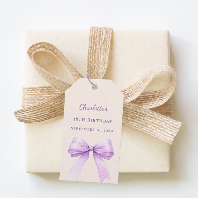 Étiquettes-cadeau Birthday lavender bow ivory DIY write by hand (Créateur téléchargé)