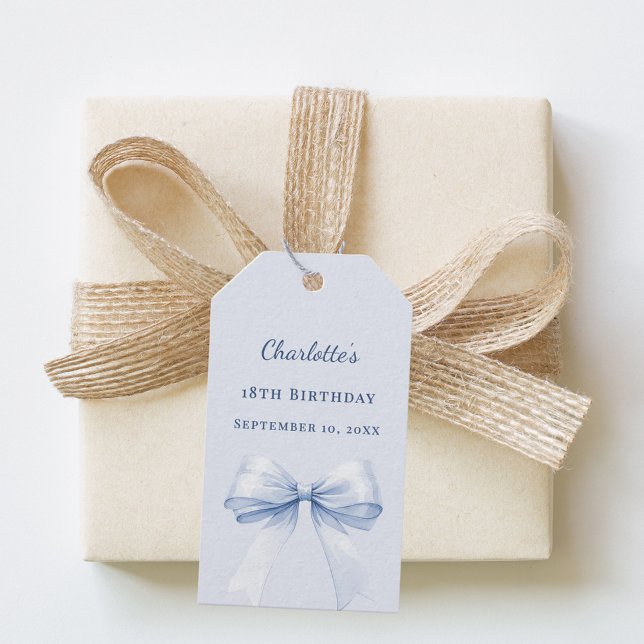 Étiquettes-cadeau Birthday light blue bow DIY write by hand (Créateur téléchargé)