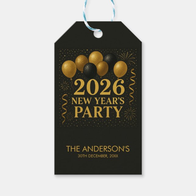 Étiquettes-cadeau Black And Gold 2026 New Year Party (Devant)