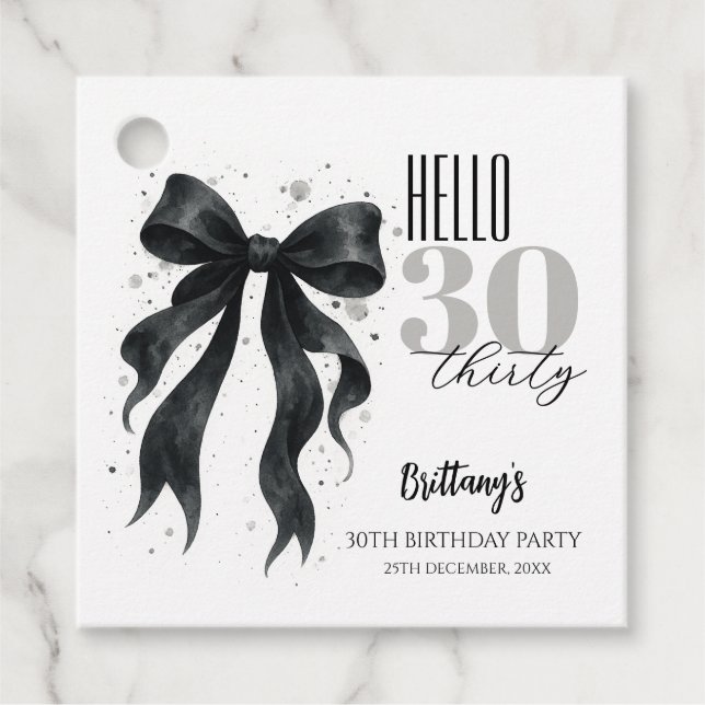 Étiquettes Cadeau Black Bow Moderne 30e anniversaire (Devant)