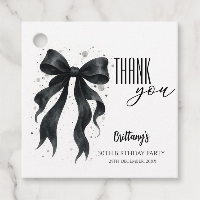 Étiquettes Cadeau Black Bow Moderne 30e anniversaire (Devant)
