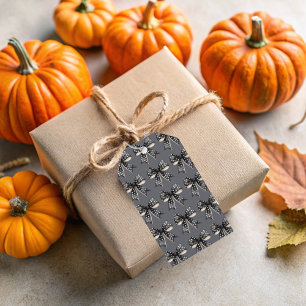 Étiquettes-cadeau Black Coquette Bows on Grey Halloween Tags cadeaux