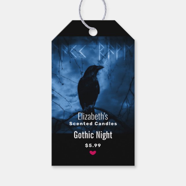Étiquettes-cadeau Black Crow avec Runes Dark Goth Style Shop (Devant)