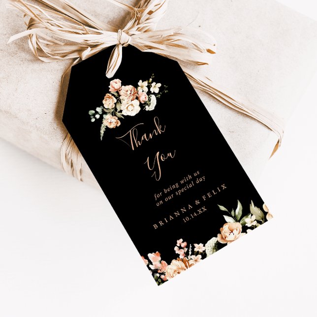 Étiquettes-cadeau Black Forme Royal Mariage Merci Floral (Créateur téléchargé)