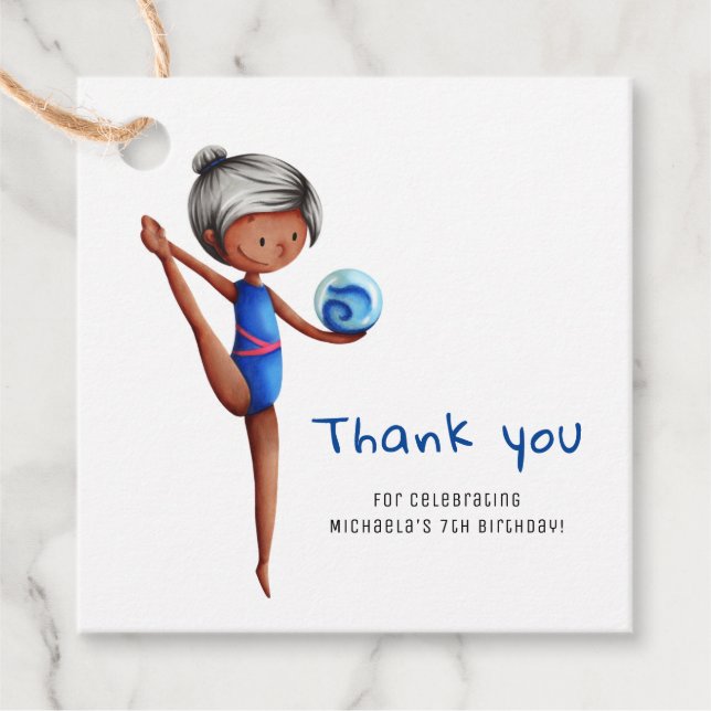 Étiquettes Cadeau Black Girl Gymnastique Anniversaire Merci (Devant)
