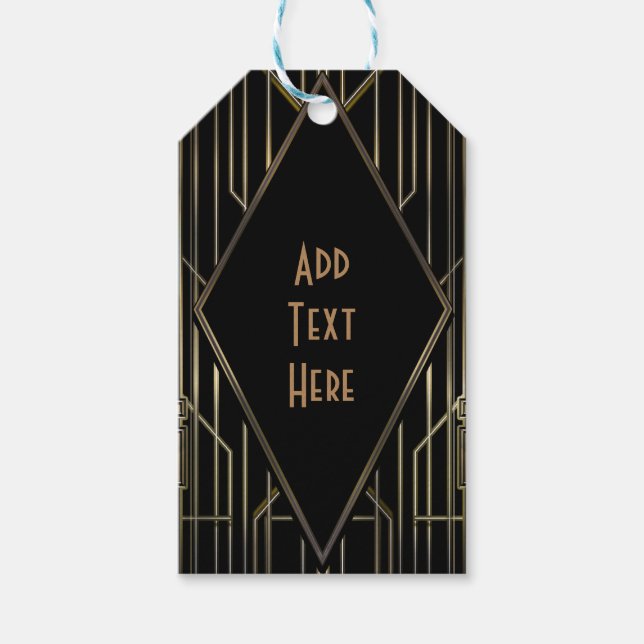 Étiquettes-cadeau Black & Gold 20's Art Déco Gatsby Glam Mariage (Devant)