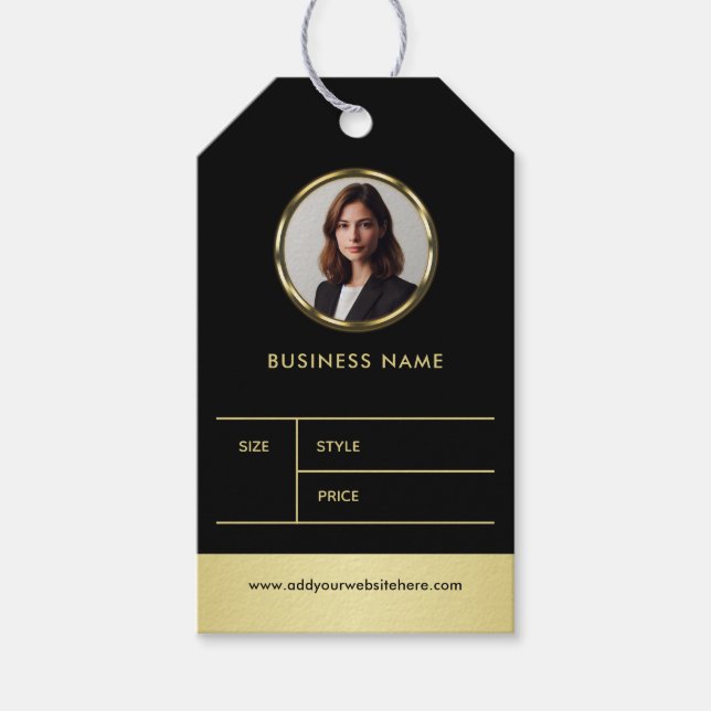 Étiquettes-cadeau Black & gold design, Logo or Photo business price (Devant)