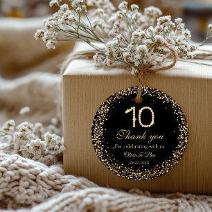 Étiquettes Cadeau Black & Gold Diamond 10ème Anniversaire Merci