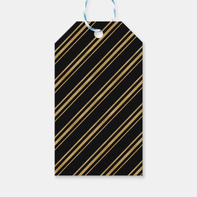 Étiquettes-cadeau Black & Gold Sucre de canne Strip Élégant chic (Devant)