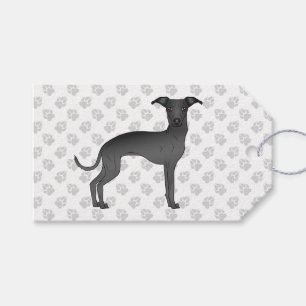 Étiquettes-cadeau Black Italien Greyhound Cute Cartoon Chien avec pa