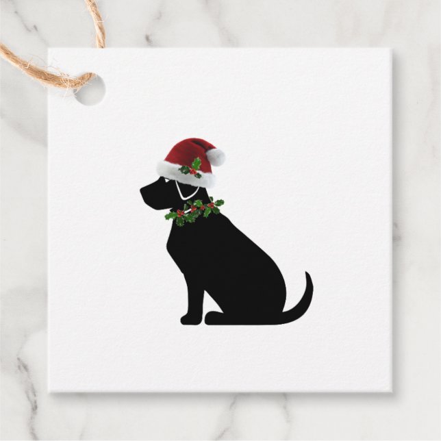Étiquettes Cadeau Black Lab Chien Noël Santa Hat Holly Fun moderne (Devant)