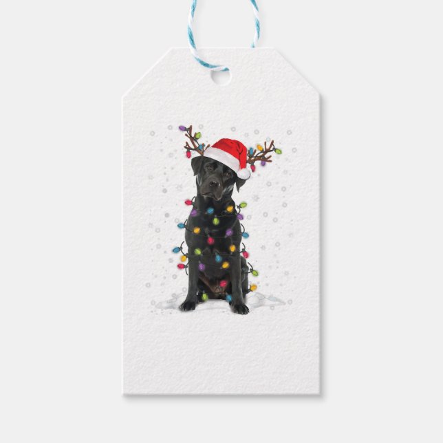 Étiquettes-cadeau Black Lab Labrador Christmas Tree Light Pyjama Chi (Devant)