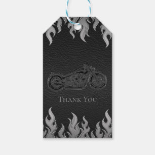 Étiquettes-cadeau Black Leather Silver Chrome Motorcycle Party