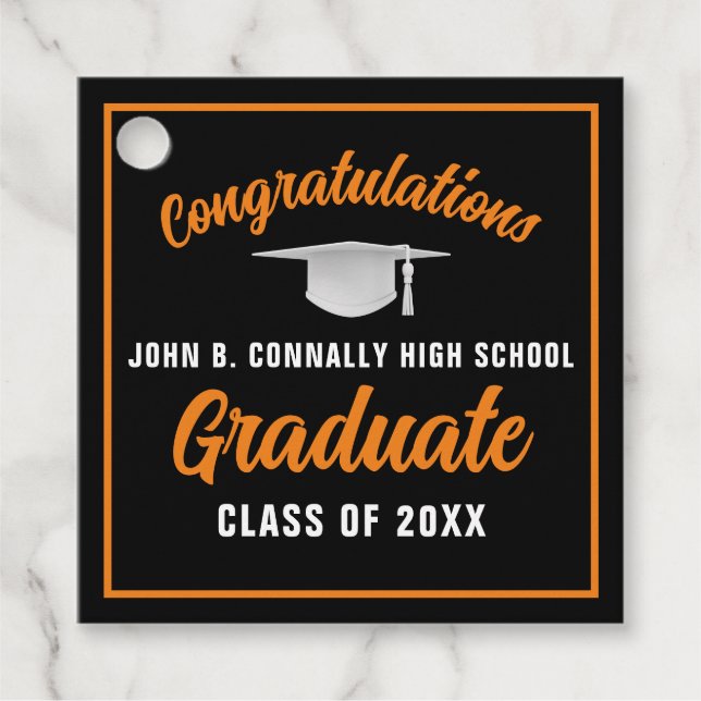 Étiquettes Cadeau Black Orange Félicitations Graduate Custom Party (Devant)