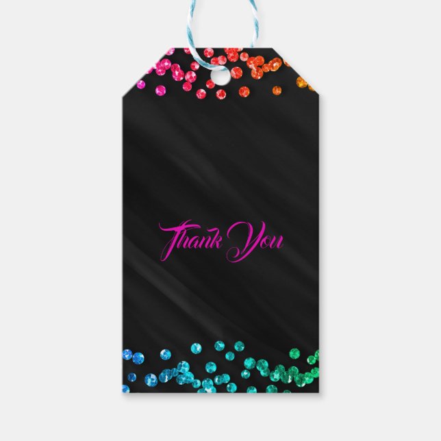 Étiquettes-cadeau Black Rainbow Sparkle Confetti Dots Fun Party (Devant)
