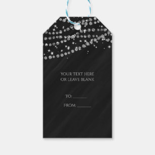 Étiquettes-cadeau Black & Silver Diamond Bling Glam Sparkle Party