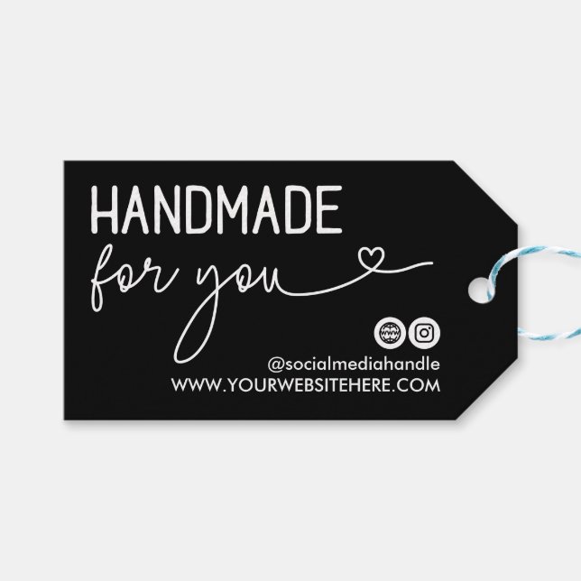 Étiquettes-cadeau Black Social Media Coeur fait main pour vous logo (Devant (Horizontal))