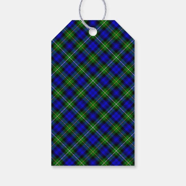Étiquettes-cadeau Black Watch Tartan bleu vert Plaid (Dos)