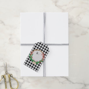 Étiquettes-cadeau Black White Buffalo Check and Berries Christmas