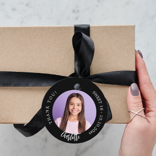 Étiquettes Cadeau Black white photo personnalisée merci Sweet 16