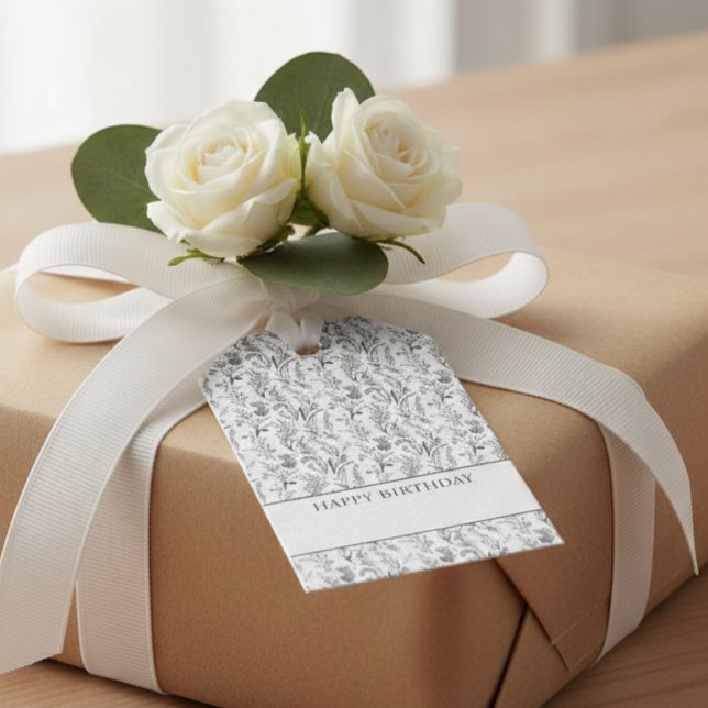 Étiquettes-cadeau Black White Toile Floral Gift (elegant black and white toile floral personalized custom gift tags)