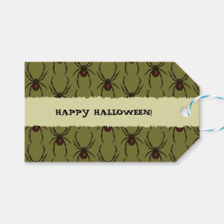 Étiquettes-cadeau Black Widow Spider Happy Halloween Pixel Pattern