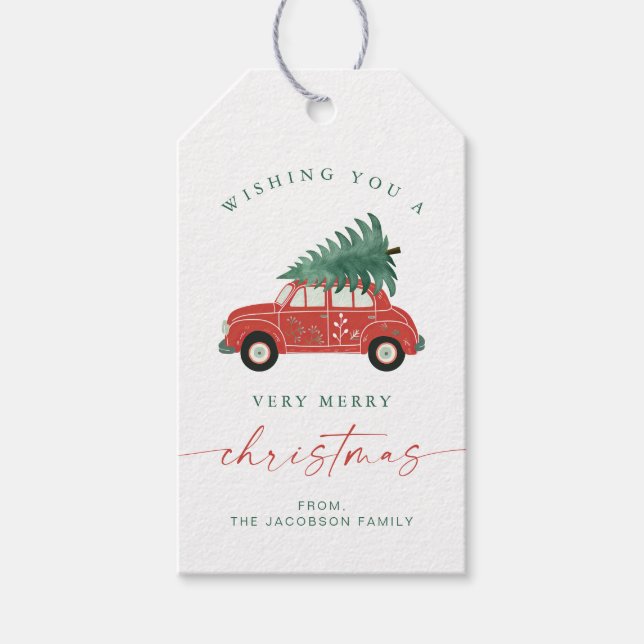 Étiquettes-cadeau BLAIR Scandinavian Red Car Tree Christmas (Devant)