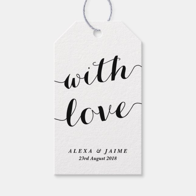 Étiquettes-cadeau Blanc avec amour mignon Mariage de calligraphie mo (Devant)