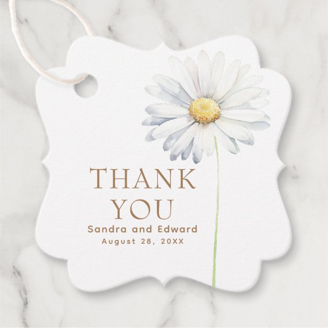Étiquettes Cadeau Blanc Fleur de marguerite Boho Élégant Merci (Devant)
