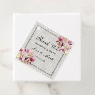 Étiquettes Cadeau Blanc Lily Floral Marbre Mariage Favoriser Tags