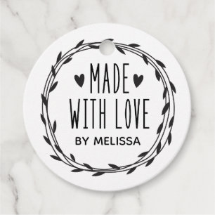 Étiquettes Cadeau Blanc Noir Personnalisé Fait Avec Amour