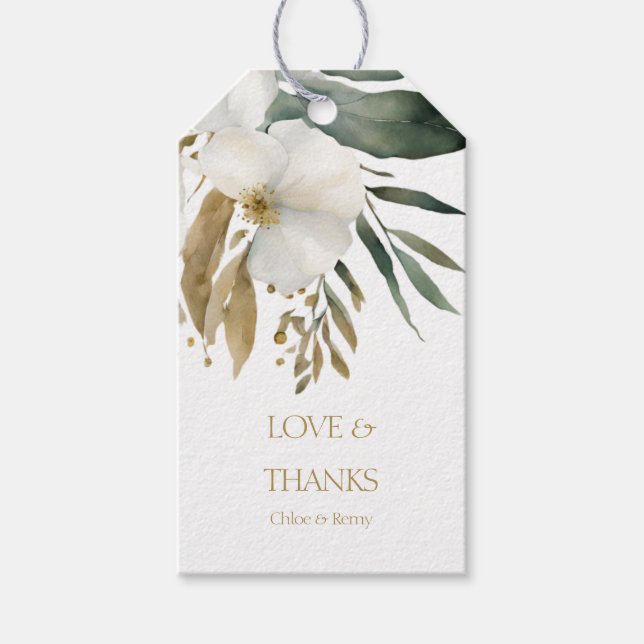 Étiquettes-cadeau BLANCHE | Aquarelle Merci Floral Mariage (Devant)