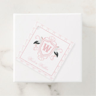 Étiquettes Cadeau Blason de monogramme d'arc de cigogne rose aquarel