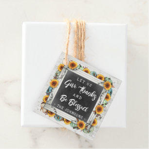 Étiquettes Cadeau Blessé Rustique Thanksgiving Sunflower Citrouilles