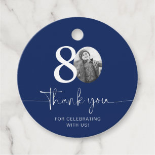 Étiquettes Cadeau Bleu 80e anniversaire Merci